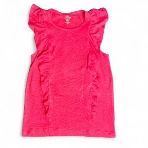 S J. Crew 100% Linen Tee Small Hot Pink Beachy Coastal Natural Ruffle Flutter